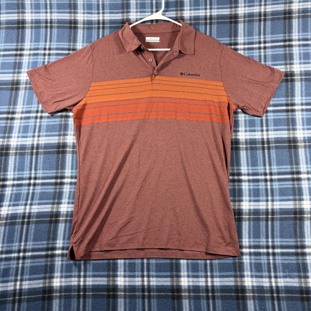 Columbia Mens Omni-Wick Polo Shirt Maroon Orange Striped AO2215 Medium